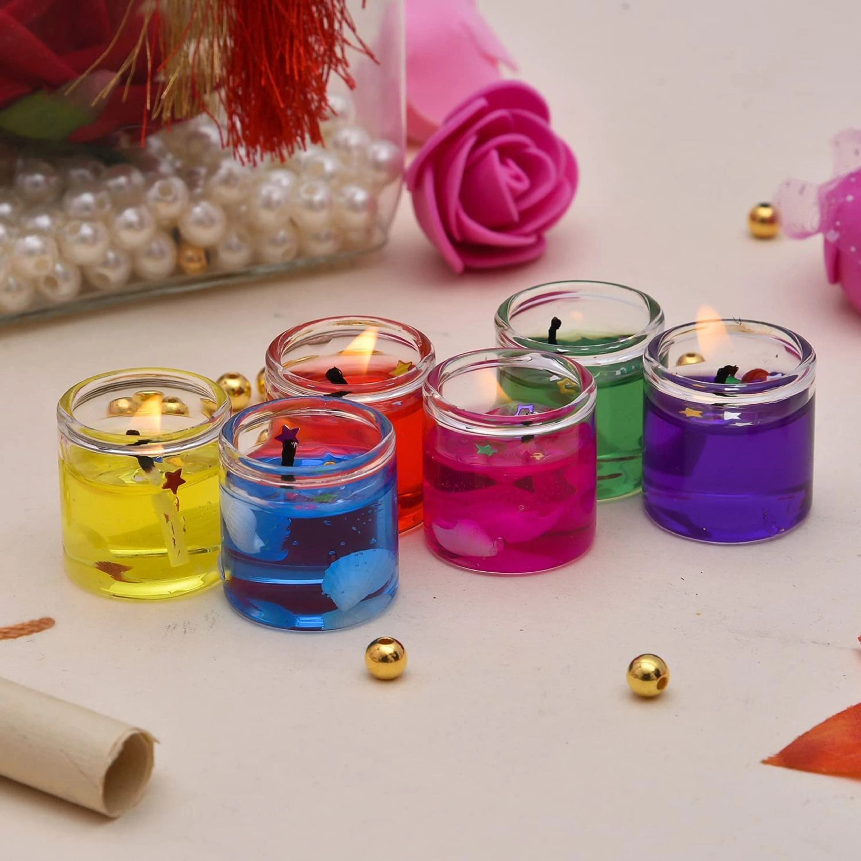 BUC Glass Jelly Gel Candles For Diwali Fragrance Candle Pack 12 Eco Friendly Candle Candle (Multicolour, Pack of 6)